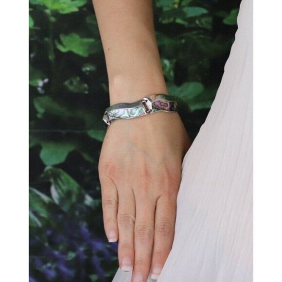 Sterling Silver Abalone Shell Bracelet 6 3/4 inch - Picture 2 of 9